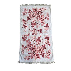 Vintage 1970s Fieldcrest Pink & White, Red Floral Bath Towel Beautiful Cond